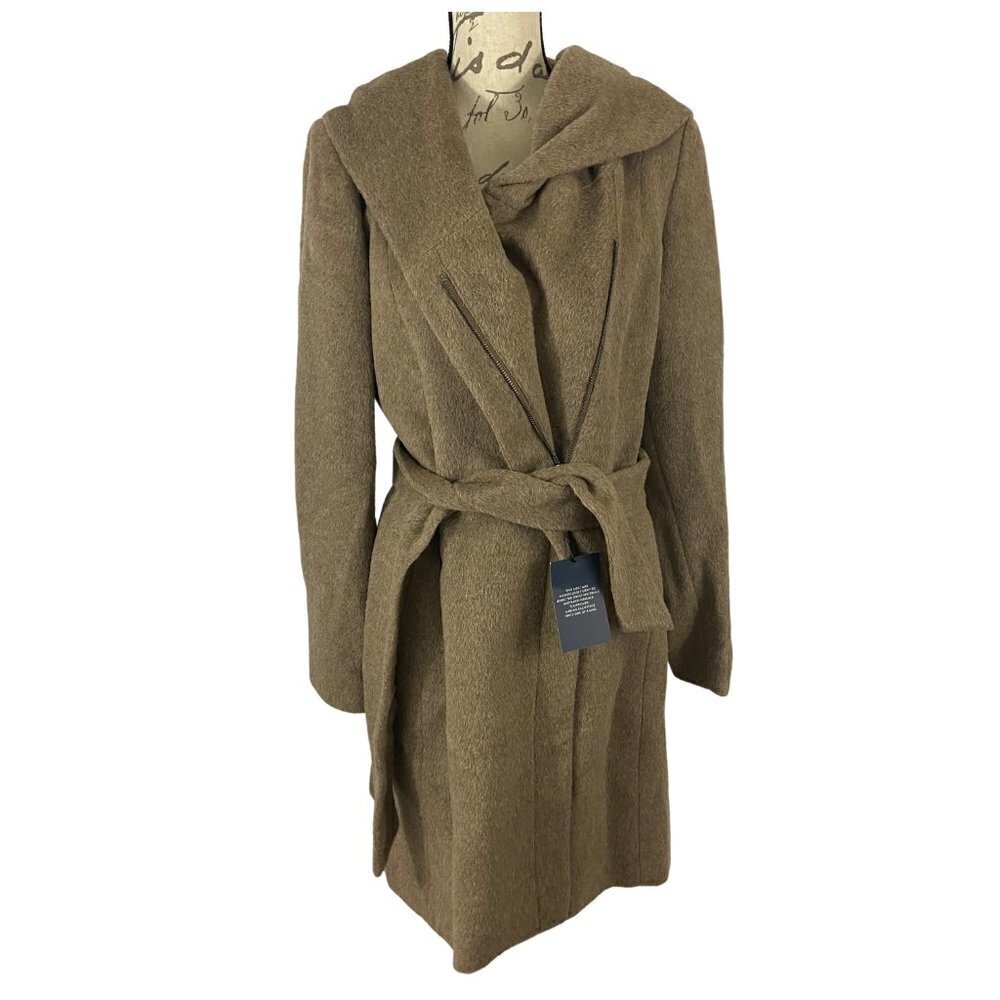 Cole Haan Women's Tie-Waist Wool & Alpaca Blend Wrap Coat Sz 12 Maple Sugar NWT